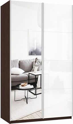 Шкаф Прайм (Зеркало/Белое стекло) 1400x570x2300, венге в Магнитогорске - изображение