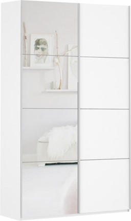 Шкаф двухдверный Прайм (ДСП/Зеркало) 1400x570x2300, белый снег в Челябинске - изображение