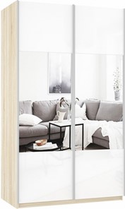 Шкаф 2-дверный Прайм (Зеркало/Белое стекло) 1600x570x2300, дуб сонома в Миассе - предосмотр 2