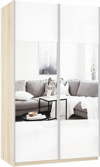 Шкаф 2-дверный Прайм (Зеркало/Белое стекло) 1600x570x2300, дуб сонома в Миассе - изображение 2