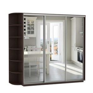 Шкаф 3-х дверный Экспресс (3 зеркала), со стеллажом 2100х600х2400, венге в Златоусте