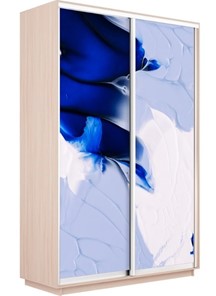 Шкаф 2-х дверный Экспресс 1400x600x2400, Абстракция бело-голубая/дуб молочный в Миассе
