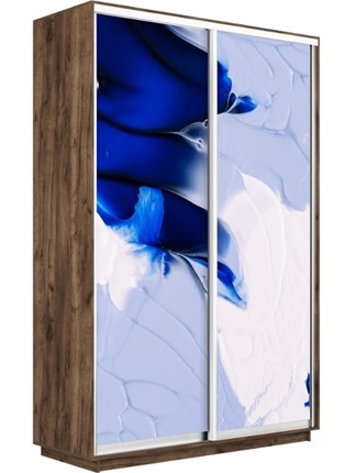 Шкаф 2-дверный Экспресс 1400x600x2400, Абстракция бело-голубая/дуб табачный в Челябинске - изображение