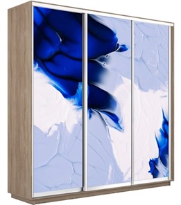 Шкаф 3-дверный Экспресс 1800х450х2200, Абстракция бело-голубая/дуб сонома в Челябинске