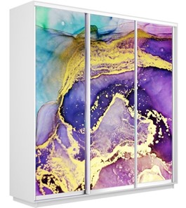 Шкаф 3-х створчатый Экспресс 1800х450х2400, Абстракция фиолетово-золотая/белый снег в Миассе