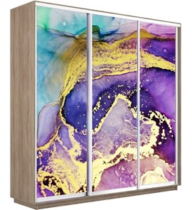 Шкаф 3-дверный Экспресс 1800х600х2200, Абстракция фиолетово-золотая/дуб сонома в Челябинске - предосмотр