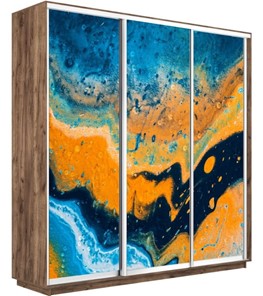Шкаф 3-х дверный Экспресс 1800х600х2200, Абстракция оранжево-голубая/дуб табачный в Челябинске - предосмотр