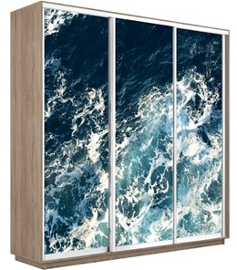 Шкаф 3-дверный Экспресс 1800х600х2400, Морские волны/дуб сонома в Челябинске