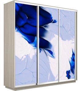 Шкаф 3-дверный Экспресс 2100х600х2200, Абстракция бело-голубая/шимо светлый в Миассе