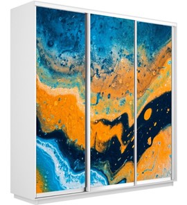 Шкаф Экспресс 2100х600х2200, Абстракция оранжево-голубая/белый снег в Златоусте