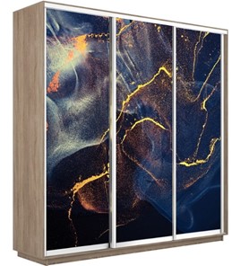 Шкаф 3-дверный Экспресс 2400х450х2200, Абстракция золотая пыль/дуб сонома в Челябинске