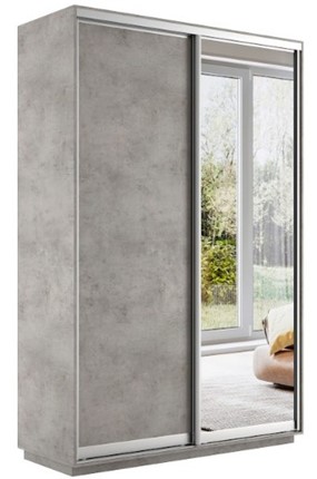 Шкаф 2-дверный Экспресс (ДСП/Зеркало) 1400х450х2200, бетон в Челябинске - изображение