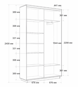Шкаф 2-створчатый Экспресс (ДСП/Зеркало) 1400х450х2400, бетон в Челябинске - предосмотр 6