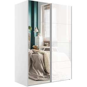Шкаф 2-дверный Эста (Зеркало/Стекло белое) 1600x660x2200, белый снег в Миассе