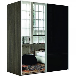 Шкаф двухдверный Эста (Зеркало/Стекло черное) 1800x660x2400, венге мали в Миассе