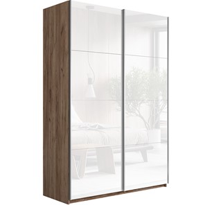 Шкаф 2-х дверный Прайм (Белое стекло/Белое стекло) 1400x570x2300, Крафт табачный в Копейске