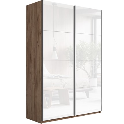 Шкаф 2-х дверный Прайм (Белое стекло/Белое стекло) 1400x570x2300, Крафт табачный в Челябинске - изображение