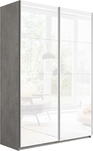 Шкаф 2-дверный Прайм (Белое стекло/Белое стекло) 1600x570x2300, бетон в Челябинске - предосмотр