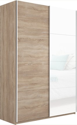 Шкаф 2-дверный Прайм (ДСП/Белое стекло) 1200x570x2300, дуб сонома в Миассе - изображение