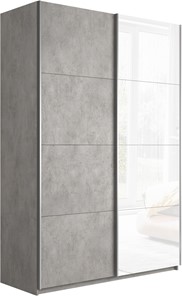 Шкаф 2-х дверный Прайм (ДСП/Белое стекло) 1400x570x2300, бетон в Магнитогорске
