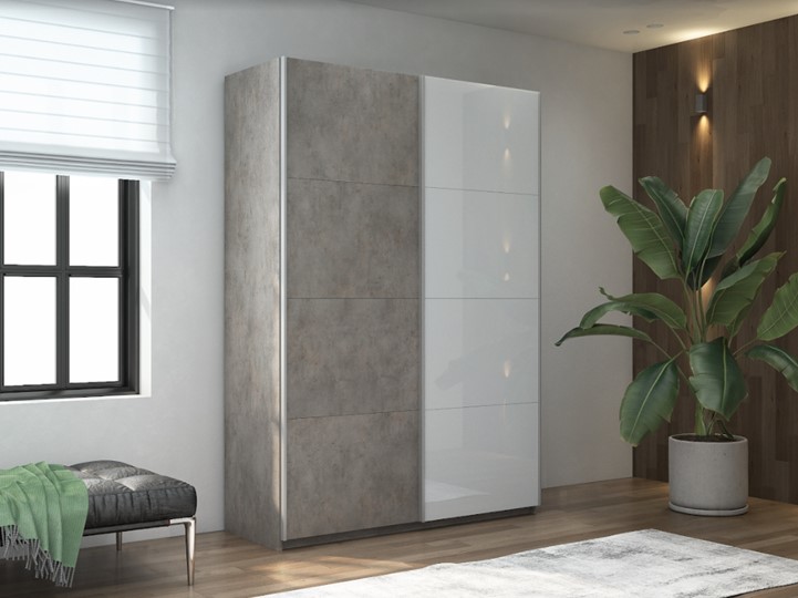 Шкаф 2-дверный Прайм (ДСП/Белое стекло) 1600x570x2300, бетон в Магнитогорске - изображение 4