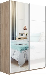 Шкаф двухдверный Прайм (Зеркало/Белое стекло) 1200x570x2300, дуб сонома в Копейске