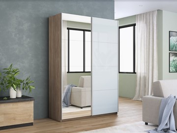 Шкаф 2-дверный Прайм (Зеркало/Белое стекло) 1600x570x2300, дуб сонома в Миассе - предосмотр 6