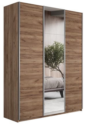 Шкаф 3-х дверный Широкий Прайм (2 ДСП / Зеркало) 2400x570x2300, Крафт Табачный в Челябинске - изображение