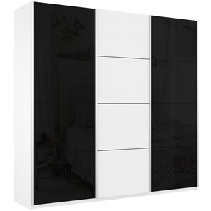 Шкаф 3-створчатый Широкий Прайм (2 Стекла Черных / ДСП) 2400x570x2300, Белый Снег в Миассе