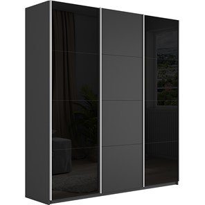 Шкаф 3-дверный Широкий Прайм (2 Стекла Черных / ДСП) 2400x570x2300, Серый диамант в Копейске