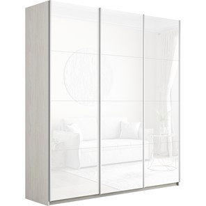 Шкаф Е1 Широкий Прайм (Белое стекло) 2400x570x2300,  Ясень Анкор светлый в Челябинске