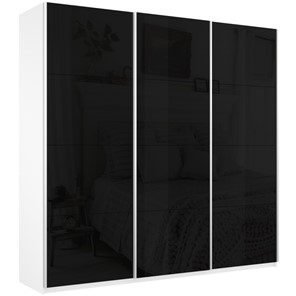 Шкаф 3-х дверный Широкий Прайм (Черное стекло) 2400x570x2300,  Белый Снег в Челябинске - предосмотр