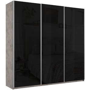 Шкаф 3-дверный Е1 Широкий Прайм (Черное стекло) 2400x570x2300, Бетон в Челябинске