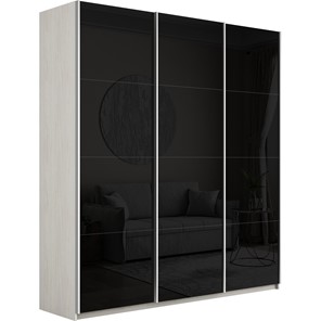 Шкаф 3-створчатый Широкий Прайм (Черное стекло) 2400x570x2300, Ясень Анкор светлый в Златоусте