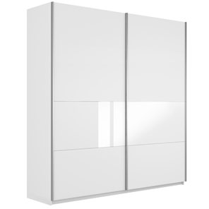 Шкаф 2-х дверный Широкий Прайм (ДСП / Белое стекло) 2200x570x2300, Белый снег в Челябинске
