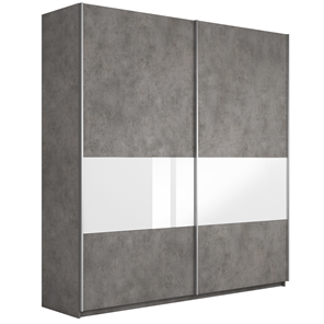 Шкаф 2-дверный Широкий Прайм (ДСП / Белое стекло) 2200x570x2300, Бетон в Миассе