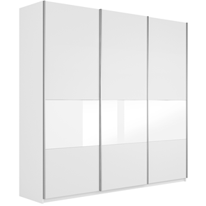 Шкаф 3-х дверный Е1 Широкий Прайм (ДСП / Белое стекло) 2400x570x2300, Белый снег в Челябинске