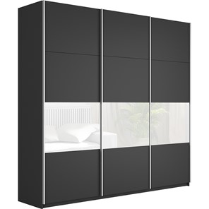 Шкаф 3-х дверный Широкий Прайм (ДСП / Белое стекло) 2400x570x2300, Серый диамант в Миассе