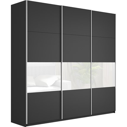Шкаф 3-х дверный Широкий Прайм (ДСП / Белое стекло) 2400x570x2300, Серый диамант в Челябинске - изображение