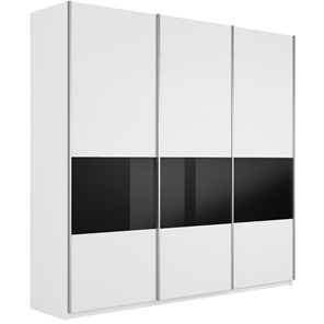 Шкаф 3-дверный Е1 Широкий Прайм (ДСП / Черное стекло) 2400x570x2300, Белый снег в Челябинске