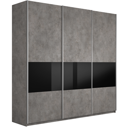 Шкаф Широкий Прайм (ДСП / Черное стекло) 2400x570x2300, Бетон в Миассе - изображение