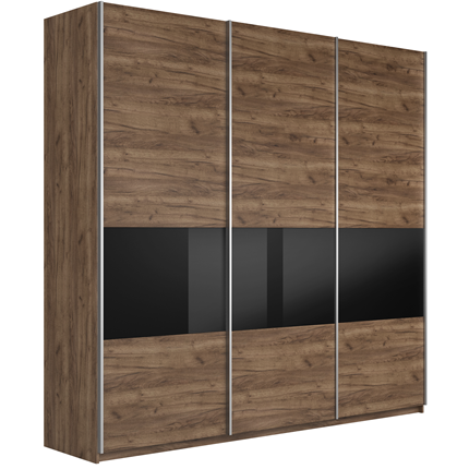 Шкаф Широкий Прайм (ДСП / Черное стекло) 2400x570x2300, Крафт Табачный в Миассе - изображение