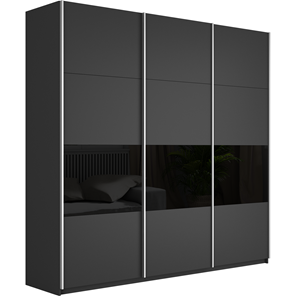 Шкаф Широкий Прайм (ДСП / Черное стекло) 2400x570x2300, Серый диамант в Копейске