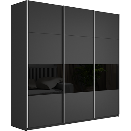 Шкаф Широкий Прайм (ДСП / Черное стекло) 2400x570x2300, Серый диамант в Миассе - изображение