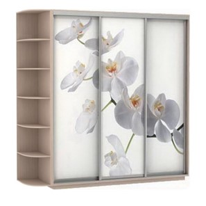 Шкаф трехдверный Экспресс со стеллажом, 2400х600х2400, Орхидея белая/дуб молочный в Челябинске - предосмотр