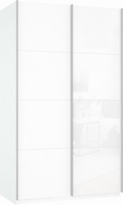 Шкаф-купе 2-х дверный Прайм (ДСП/Белое стекло) 1400x570x2300, белый снег в Миассе