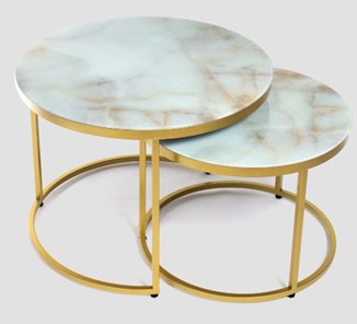 Стеклянный столик в гостиную Дуэт, столешница в стекле опоры золото в Златоусте