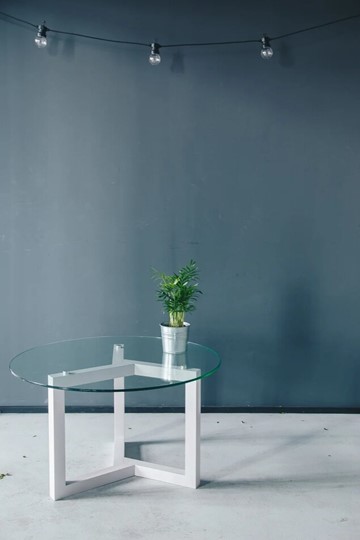 Столик круглый Оникс-8, Выбеленный дуб/Прозрачное стекло в Копейске - изображение 2