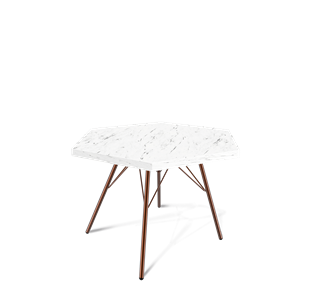 Шестигранный столик SHT-S37 / SHT-ТT20 60 ЛДСП (мрамор каррара белый/медный металлик) в Миассе