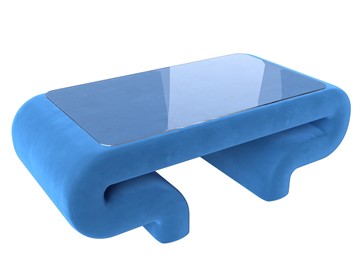 Стеклянный журнальный столик Волна, голубой (велюр) в Миассе